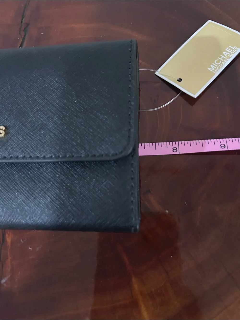 NWT Michael Kors Black Leather Trifold Wallet with Gold Hardware